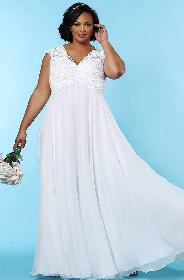 Sydney's Closet - SC5235 Cap Sleeve Lace Bodice Empire Bridal Gown Wedding Dresses 14 / Ivory