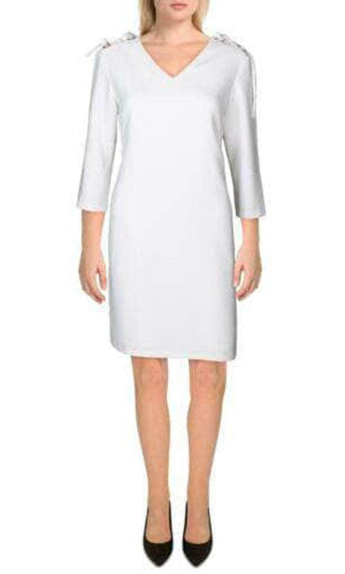 T Tahari THF99014 - Quarter Sleeved Slip On Short Dress Cocktail Dresses 4 / White
