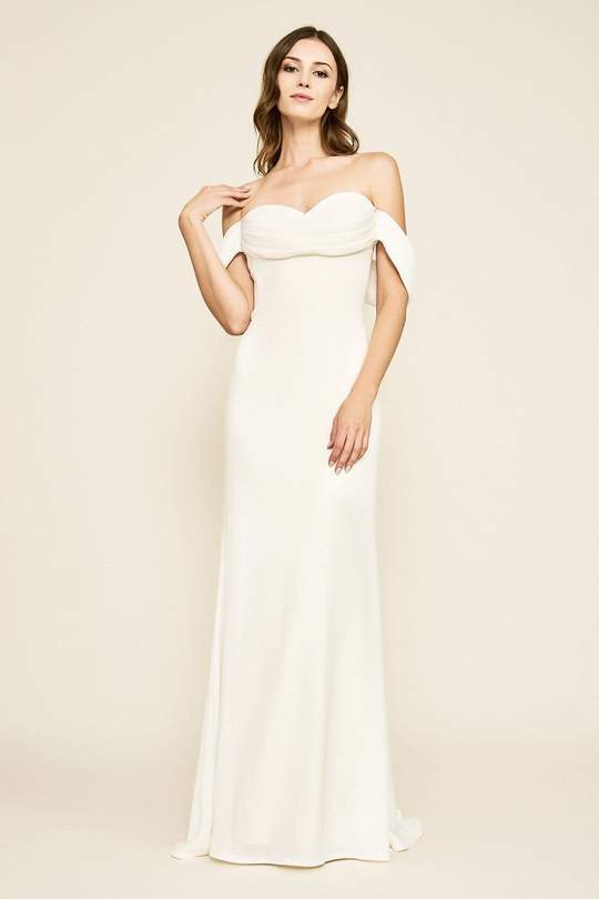 Tadashi Shoji - Amishta Off-The-Shoulder Crepe Gown ALG19170LBR - 1 pc Ivory In Size 4 Available CCSALE 4 / Ivory