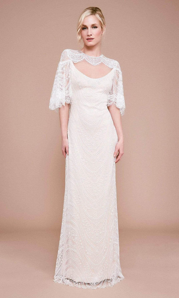 Tadashi Shoji - Atwood Lace Gown with Capelet BKV19771LBR - 1 pc Ivory/Petal In Size 16 Available CCSALE 8 / Ivory/Petal