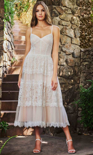 Tadashi Shoji BQJ18619MD - Spaghetti Strap Tea Length Lace Dress Tadashi Shoji BQJ18619MD - Spaghetti Strap Tea Length Lace Dress