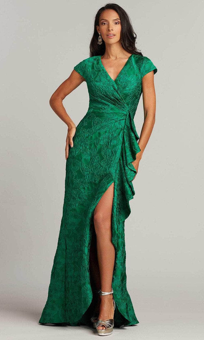 Tadashi Shoji BSW22014L - Afonso Floral Jacquard Gown Special Occasion Dress 00 / Herbal Green