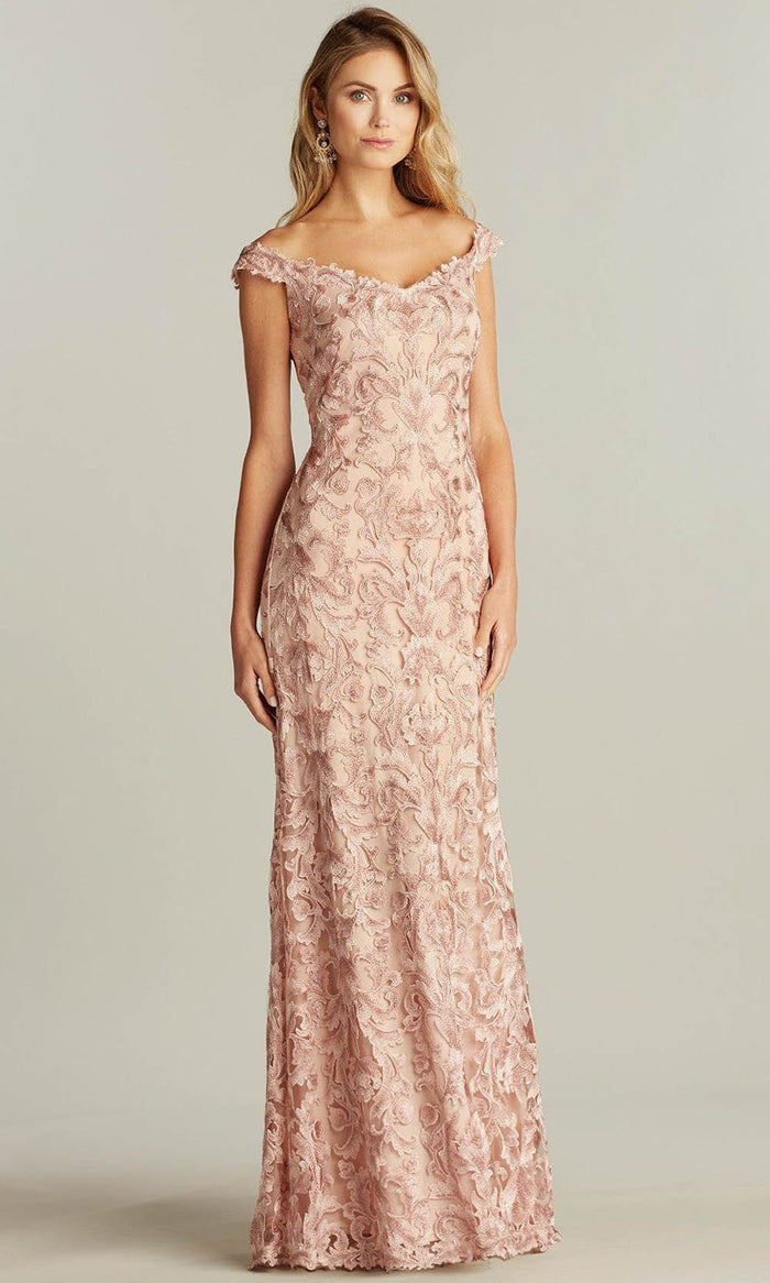 Tadashi Shoji BTE20118L - Bellows Embroidered Tulle Gown Special Occasion Dress 00 / Antique Pink