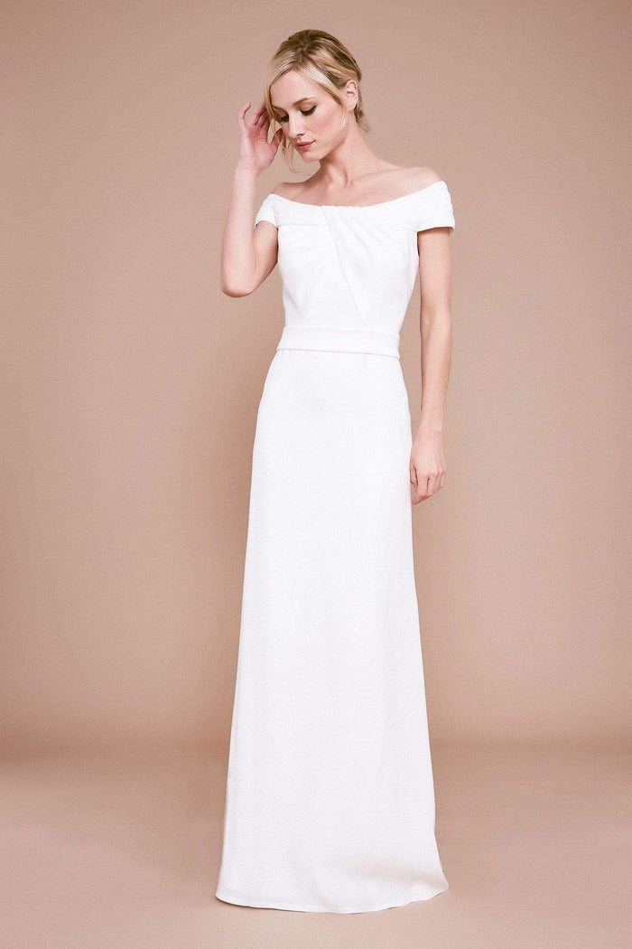 Tadashi Shoji - Busoni Off-The-Shoulder Crepe Gown Wedding Dresses 0 / Ivory