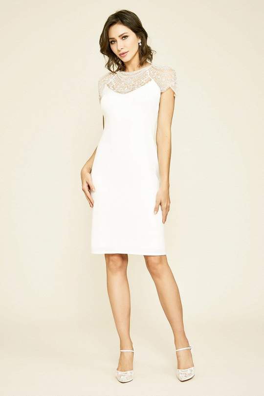 Tadashi Shoji - Crepe Lace Ferguson Dress - 1 pc Ivory In Size 12 Available CCSALE 12 / Ivory