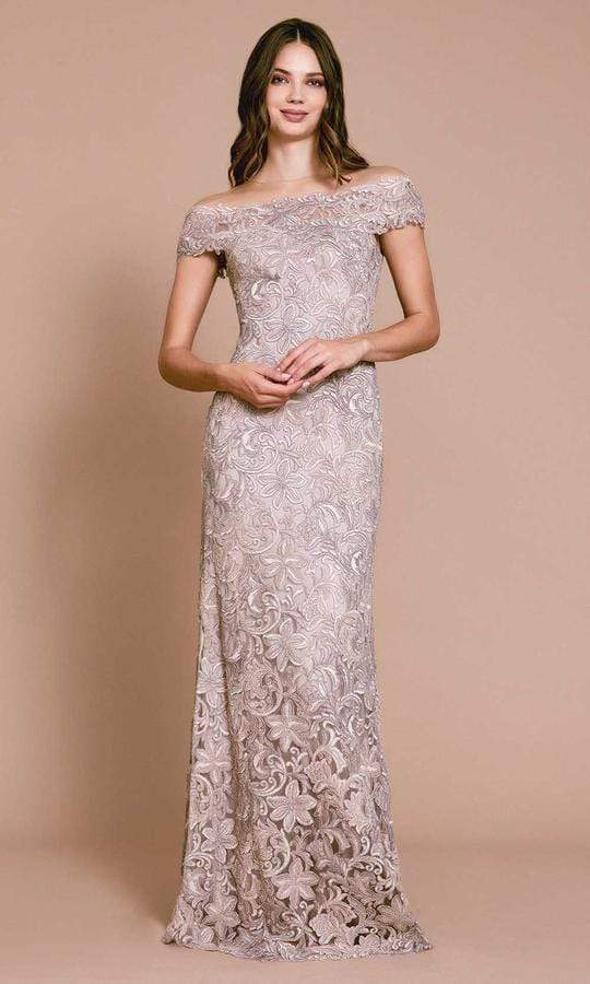 Tadashi Shoji - Embroidered Off Shoulder Markle Gown - 1 pc Latte In Size 8 Available CCSALE 8 / Latte
