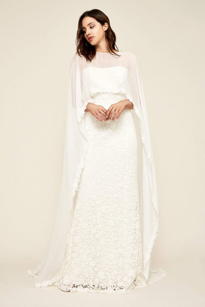 Tadashi Shoji - Embroidered Sheath Dress With Sheer Overlay Special Occasion Dress 0 / Ivory
