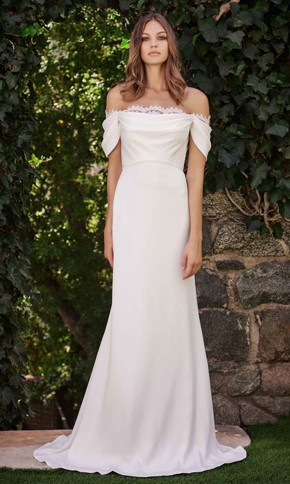 Tadashi Shoji - Scalloped Off Shoulder Long Gown Couture Candy Tadashi Shoji - Scalloped Off Shoulder Long Gown Couture Candy