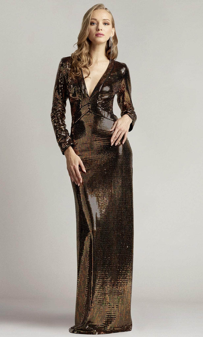 Tadashi Shoji SCAP23636L - Long Sleeve Sequined Disco Gown Evening Dresses 00 / Bronze Shimmer