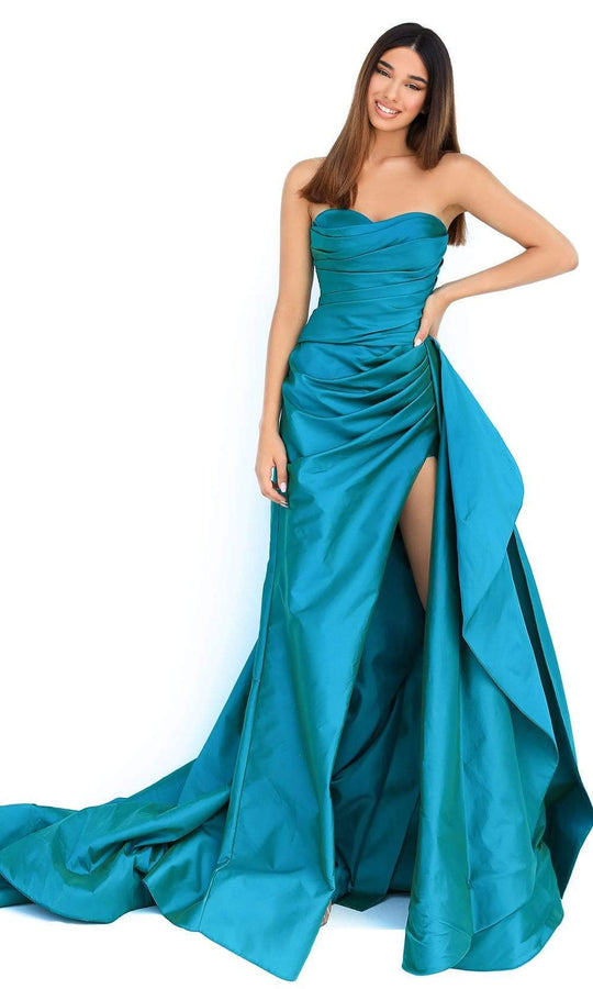 Tarik Ediz - 50868 Strapless Sweetheart Pleated Bodice High Slit Gown
