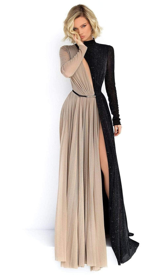 Tarik Ediz - 50902 High Neck Long Sleeves Evening Dress