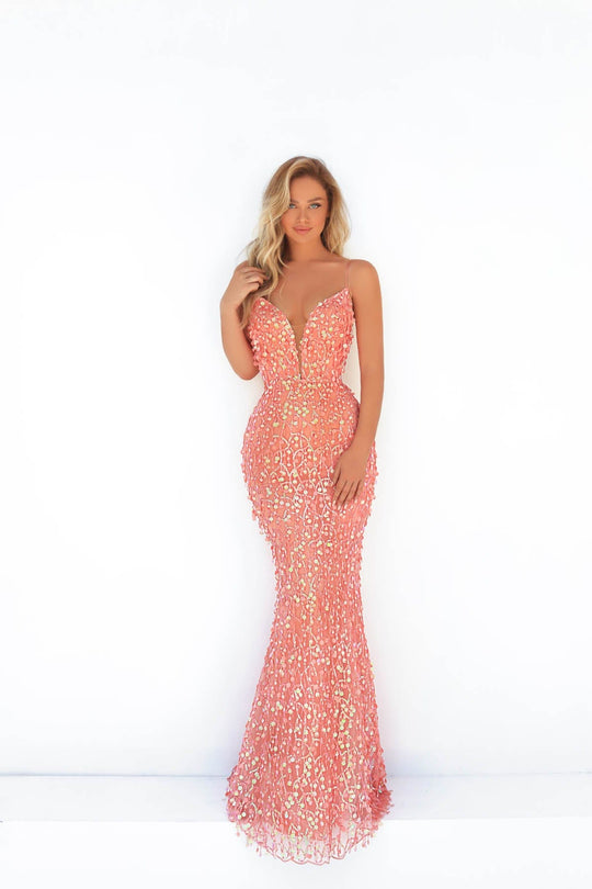 Tarik Ediz - 51048 Sequin Ornate Fitted Evening Dress