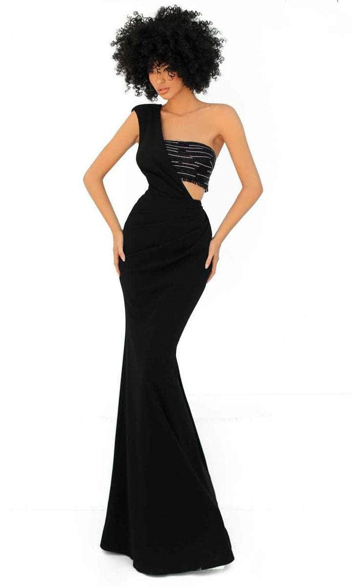 Tarik Ediz - 51058 One Shoulder Draped Bodice Evening Dress - 1 pc Black In Size 6 Available CCSALE 6 / Black