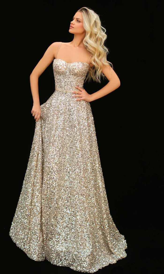 Tarik Ediz - 51126 Bustier Sequin A-Line Gown Prom Dresses 0 / Gold