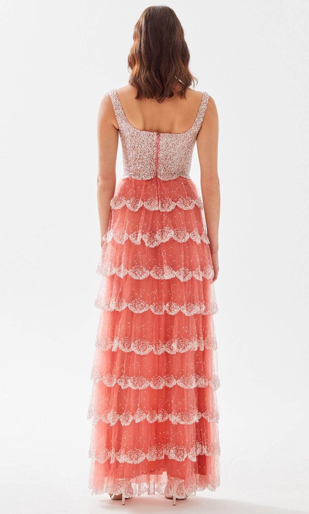 Tarik Ediz 52050 Square Neck Bugle Beaded Dress Couture Candy