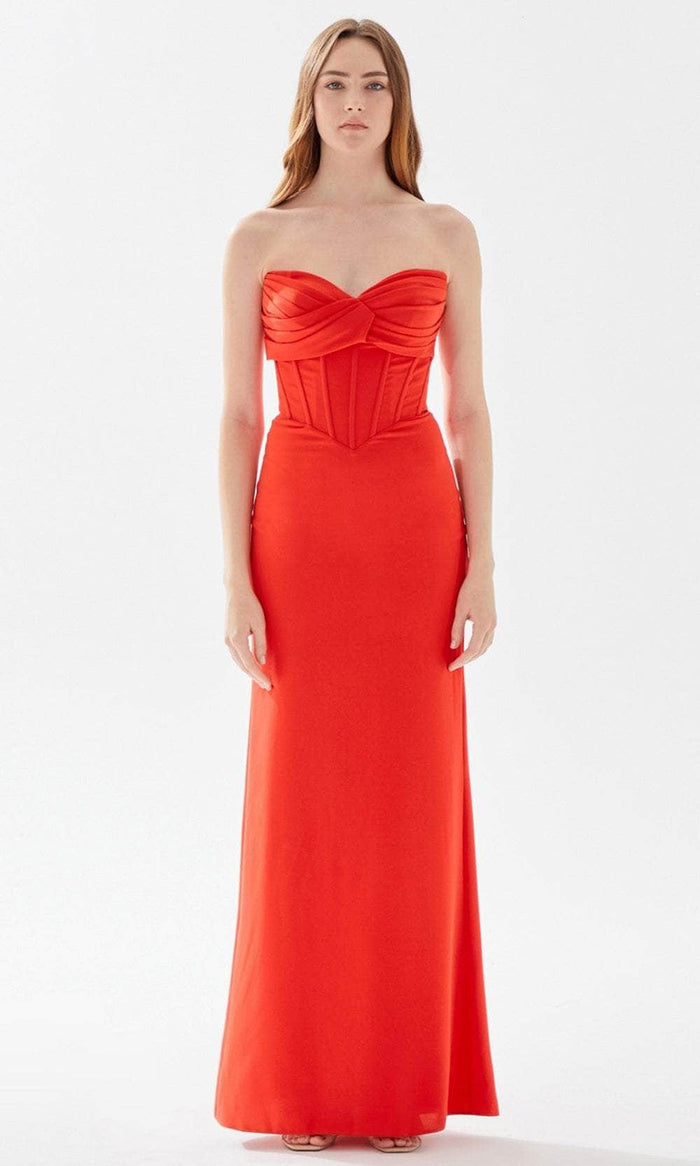 Tarik Ediz 52075 - Bustier Sheath Prom Dress Prom Dresses 00 / Berry Red