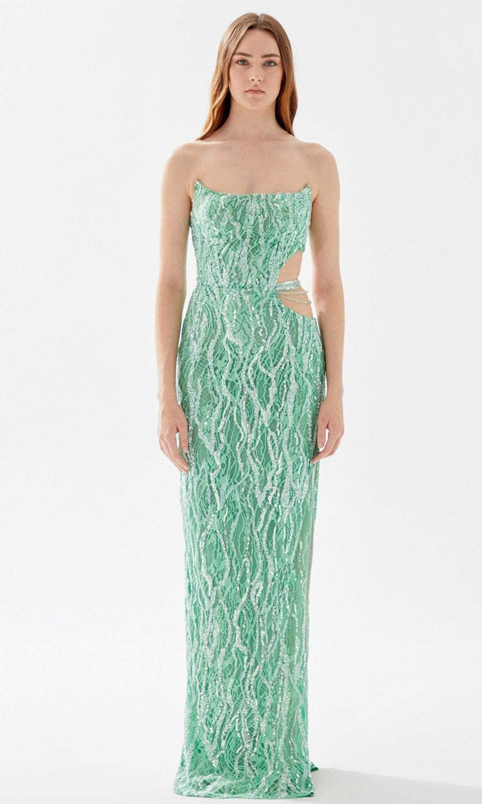 Tarik Ediz 52084 - Cutout Ornate Lace Prom Dress Prom Dresses 00 / Basil Green