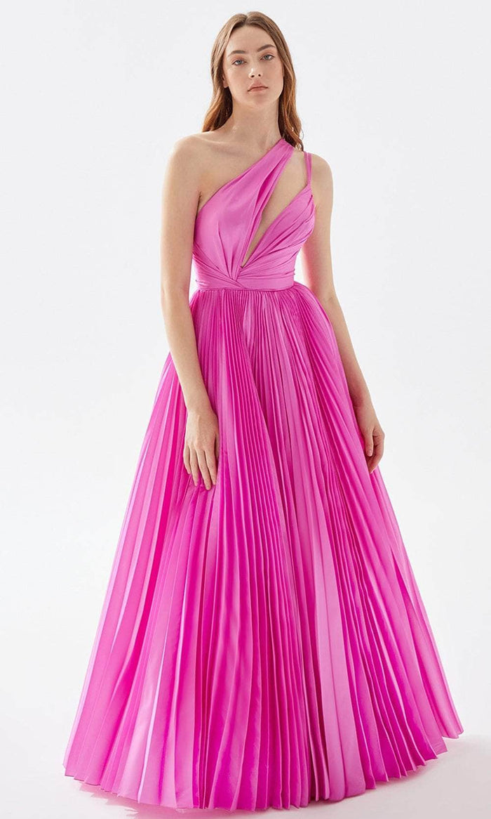 Tarik Ediz 52097 - Shirred Cut-In Ballgown Ball Gowns 00 / Super Pink