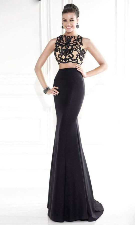 Tarik Ediz - 92564 Embroidered Crop Top Two-Piece Gown - 1 pc Oil in Size 12 Available CCSALE 12 / Oil