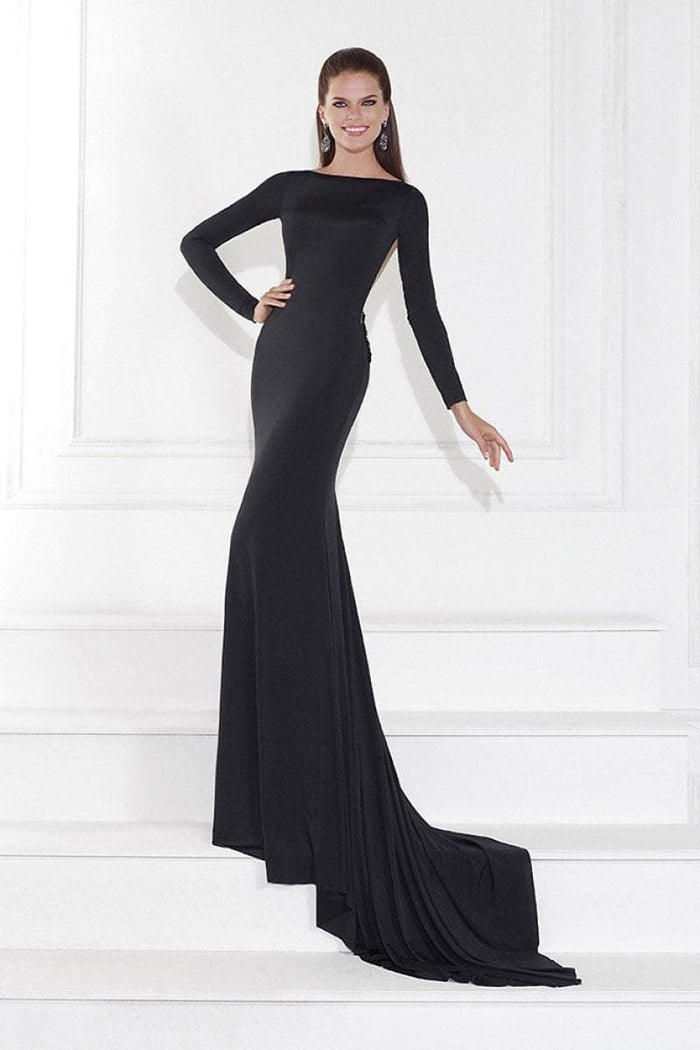 Tarik Ediz - 92594 Embellished Bateau Neck Long Sleeve Gown - 1 pc Black In Size 2 Available CCSALE 2 / Black