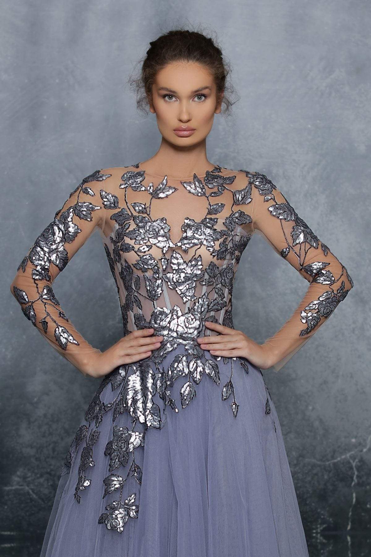 Tarik Ediz - 96006 Sequined Long Sleeve A-line Gown – Couture Candy