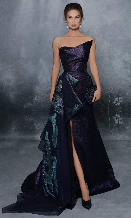 Tarik Ediz - 96071 Peaked Bodice High Slit Trumpet Gown
