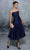 Tarik Ediz - 96123 Corset Bodice Fit and Flare Tea-Length Dress Homecoming Dresses 0 / Navy