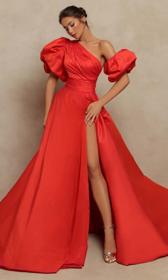 Tarik Ediz - 98098 Extravagant A-Line Puffy Gown Evening Dresses 0 / Red