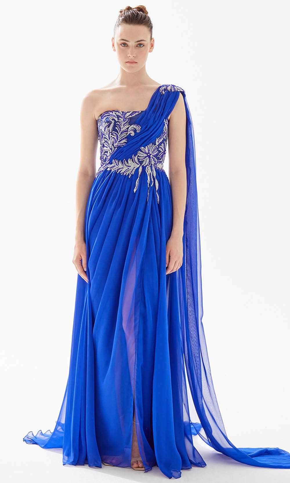 Tarik Ediz 98222 - Embroidered Asymmetric Evening Dress β Couture Candy