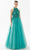 Tarik Ediz 98243 - Floral Appliqued Halter Evening Gown Evening Dresses 00 / Basil Green