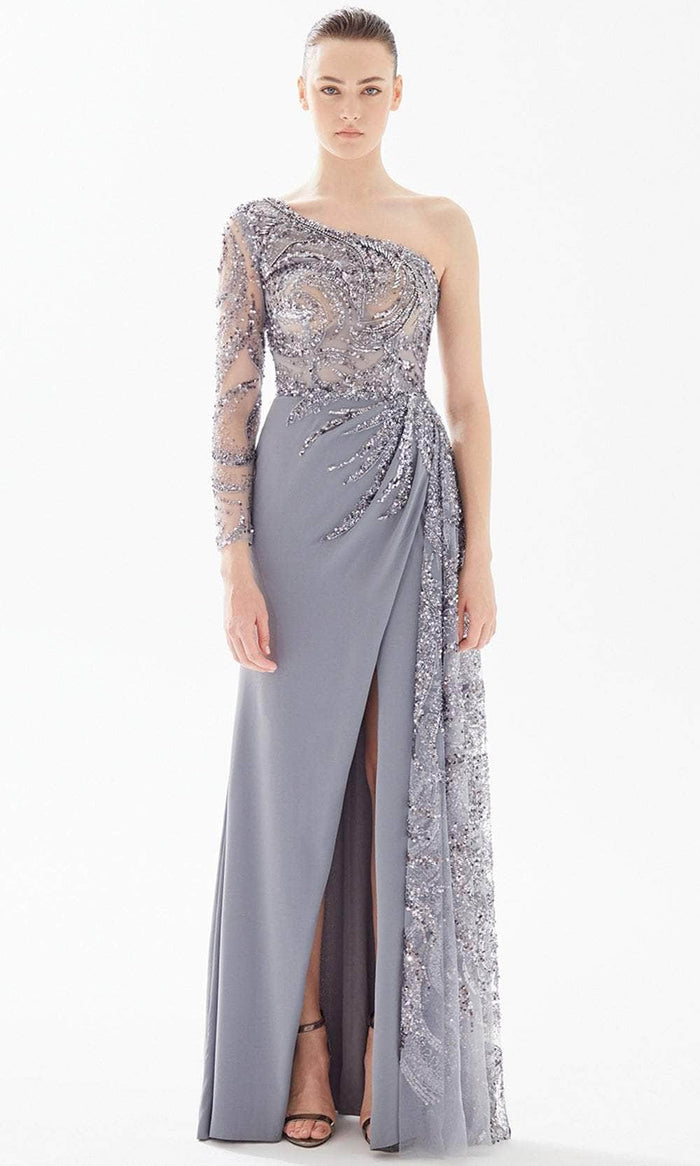 Tarik Ediz 98290 - Glimmer Illusion Bodice Evening Gown Evening Dresses 00 / Grey