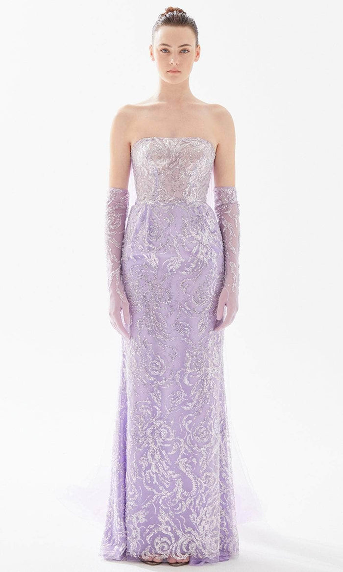 Tarik Ediz 98307 - Strapless Glimmer Evening Gown Evening Dresses 00 / Lilac
