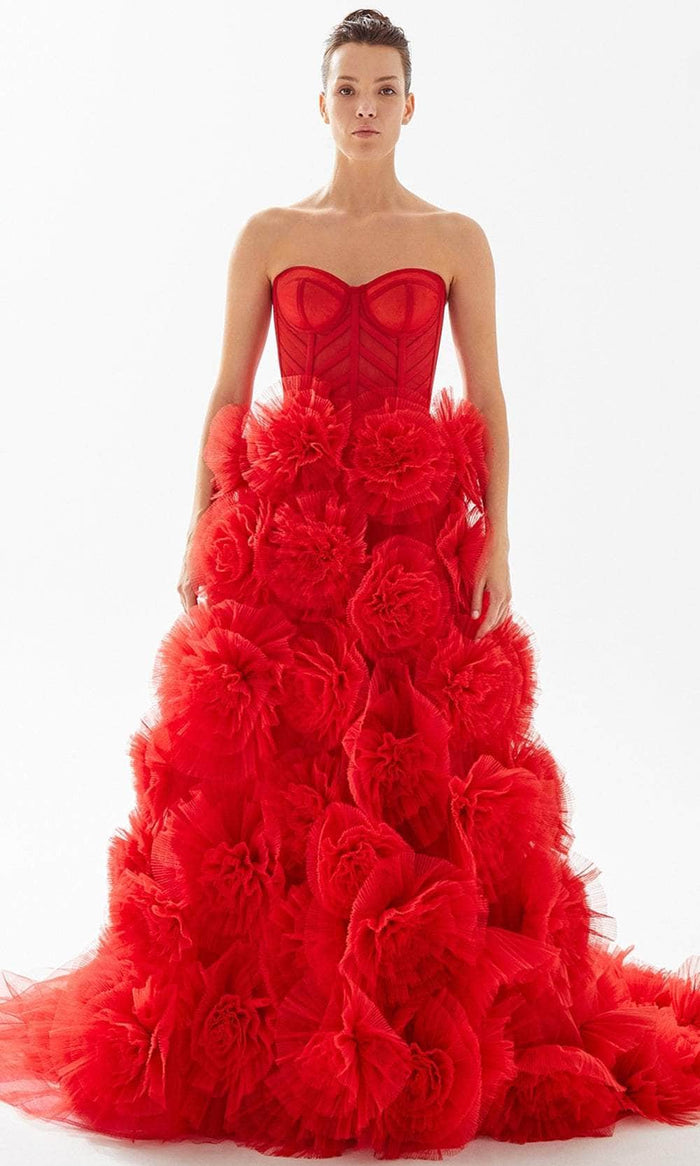 Tarik Ediz 98314 - Sweetheart Floral Evening Gown Evening Dresses 00 / Red