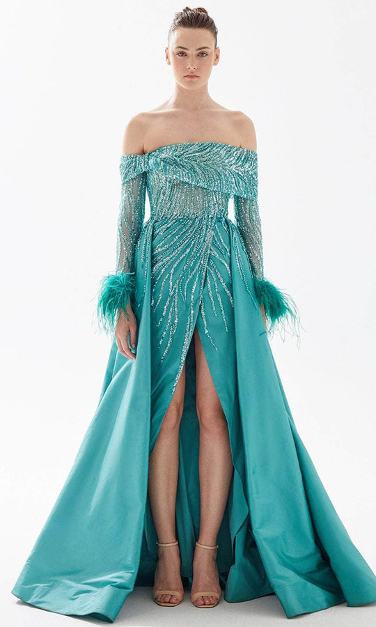 Tarik Ediz 98316 - Off Shoulder Overskirt Evening Gown