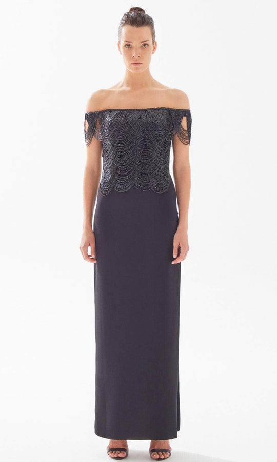 Tarik Ediz 98335 - Scallop Beaded Fringe Evening Gown