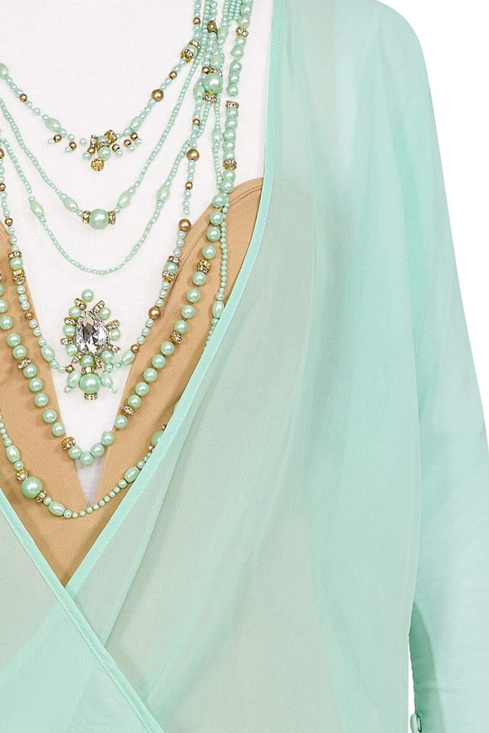 Tarik Ediz - Beaded Illusion Jewel Neck Dress 90372 Special Occasion Dress 0 / New Mint