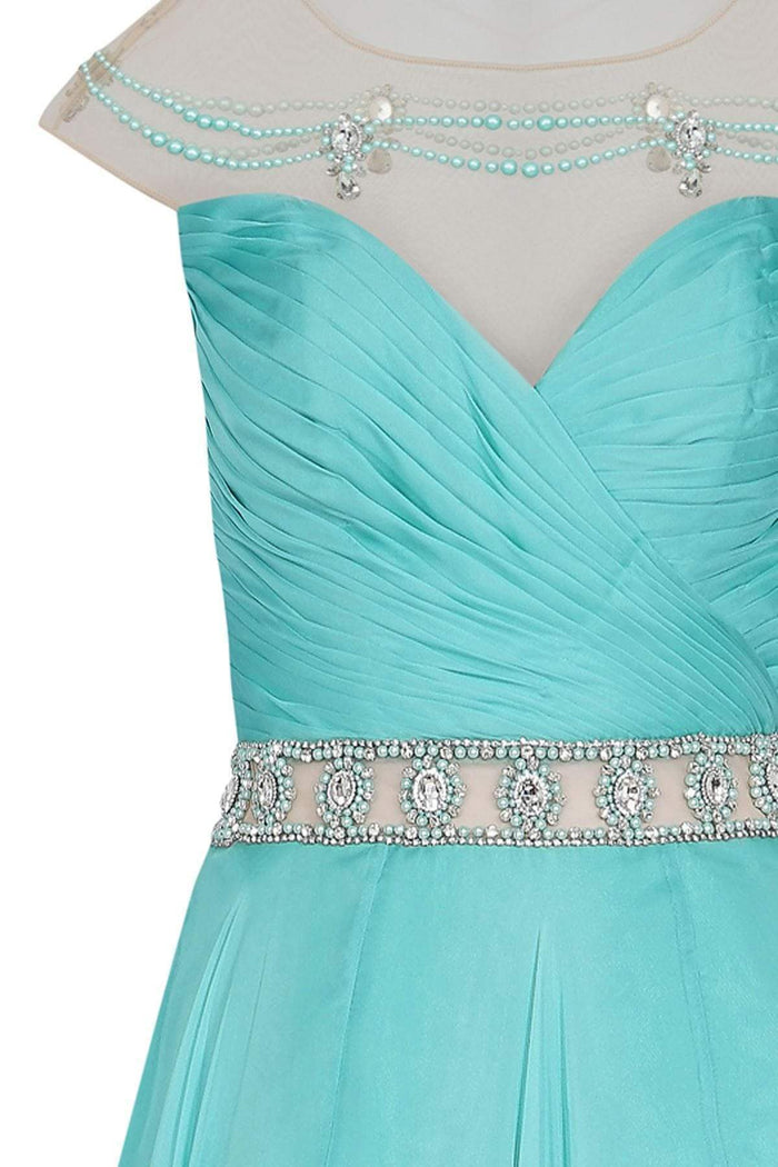 Tarik Ediz - Bejeweled A-line Gown 50091 Special Occasion Dress 0 / Mint