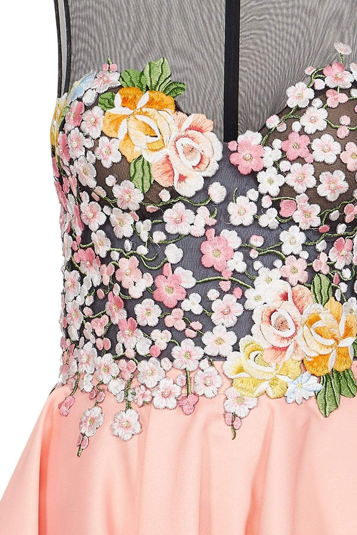 Tarik Ediz - Floral Accented A-line Dress 50002 Special Occasion Dress 0 / Peach Nectar