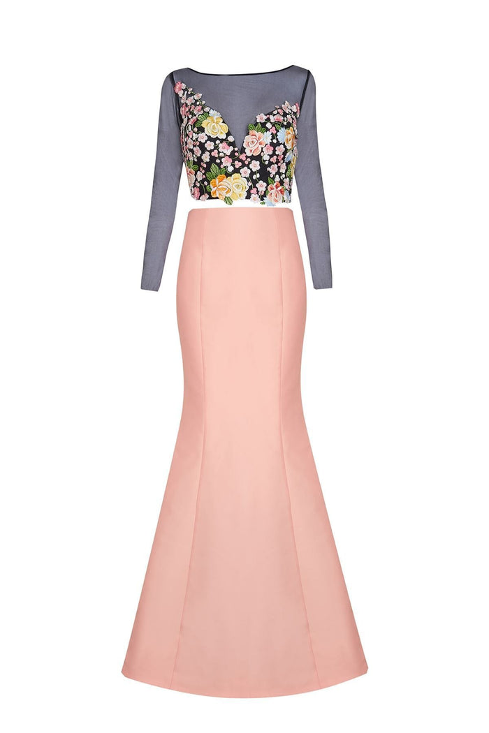 Tarik Ediz - Floral Accented Mermaid Dress 50004 Special Occasion Dress 0 / Peach Nectar