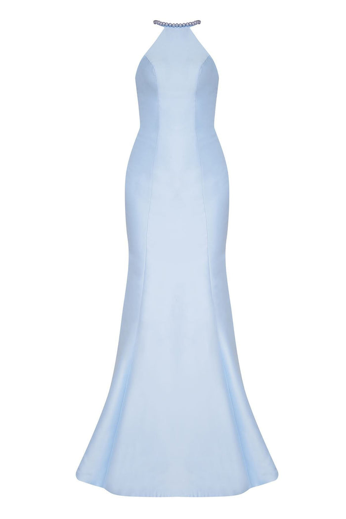Tarik Ediz - Halter Neck Mermaid Dress 50077 Special Occasion Dress 0 / Skyway Blue