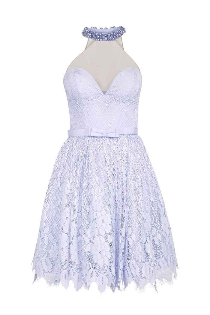 Tarik Ediz - Lace Illusion Halter Neck Dress 50082 Special Occasion Dress 0 / Lilac