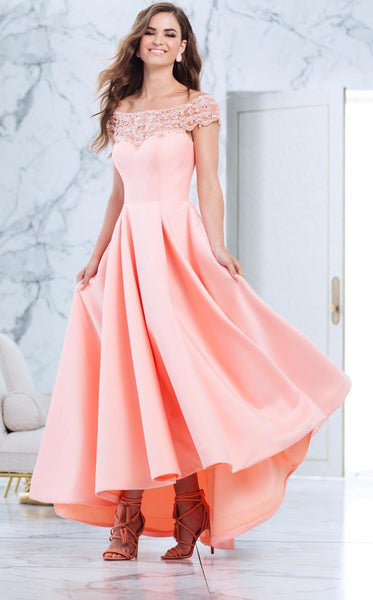 Quinceanera peach 3D flower applique ball gown off the shoulder dress –  AiSO BRiDAL