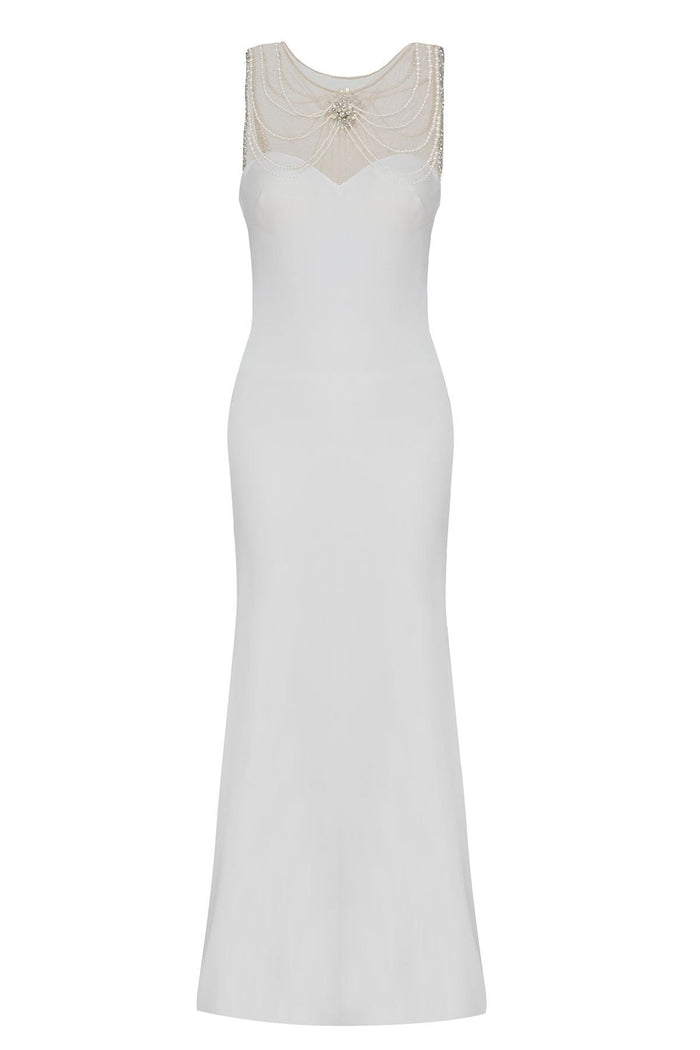 Tarik Ediz - Pearl Embellished Sheath Dress 50084 Special Occasion Dress 0 / Cream