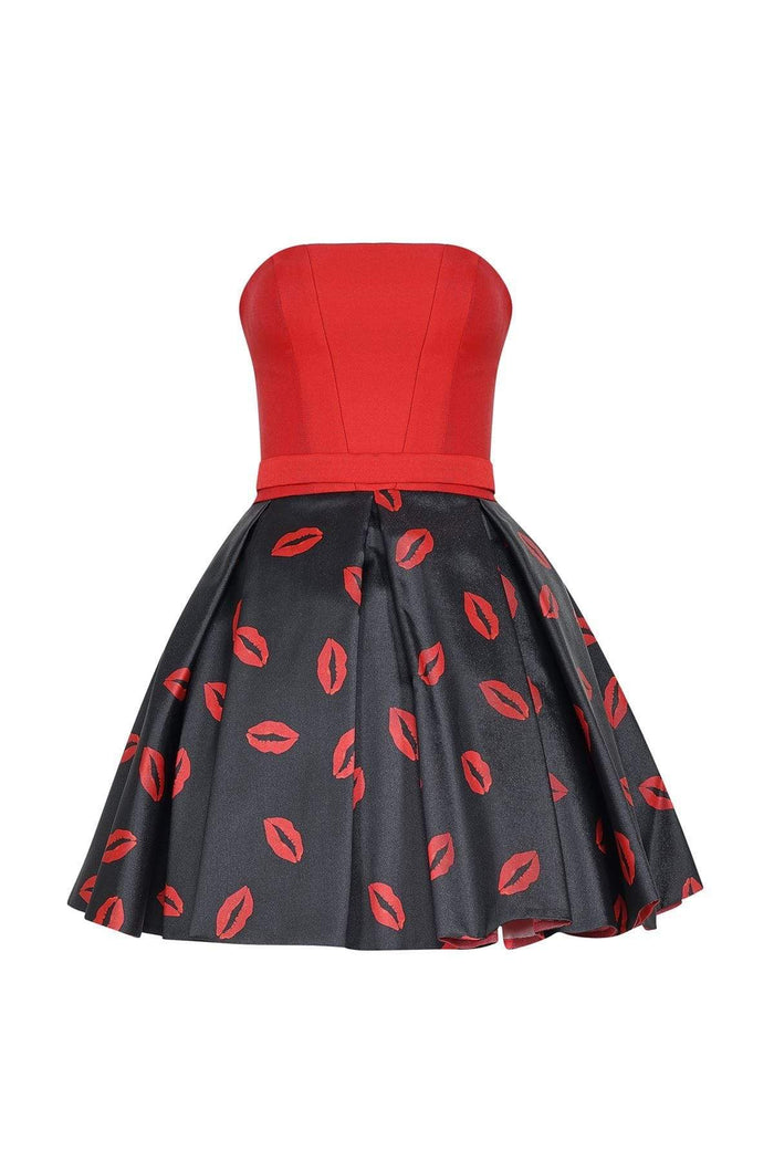 Tarik Ediz - Print Straight Across Neck Dress 50110 Special Occasion Dress 0 / Red