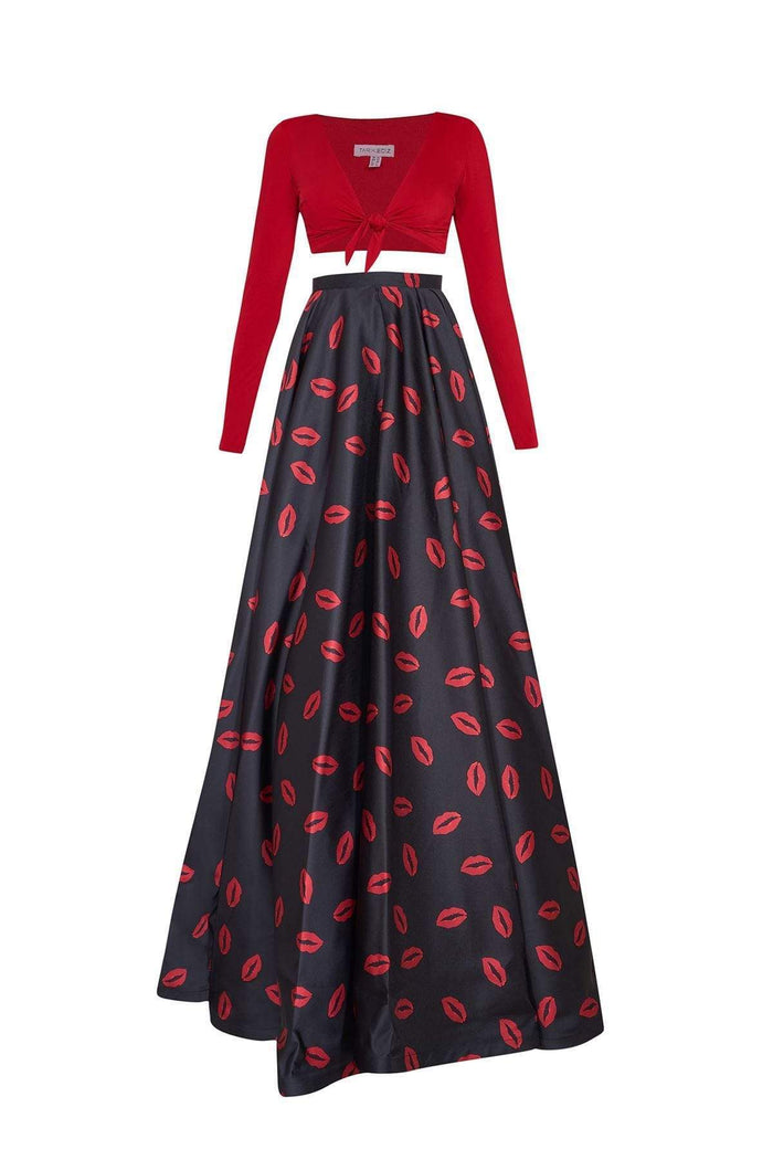 Tarik Ediz - Two-Piece Print V-Neck Dress 50111 Special Occasion Dress 0 / Red