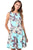 Taylor - 1308M Floral Print Scuba Pleated A-line Dress Homecoming Dresses 00 / Turquoise Multi