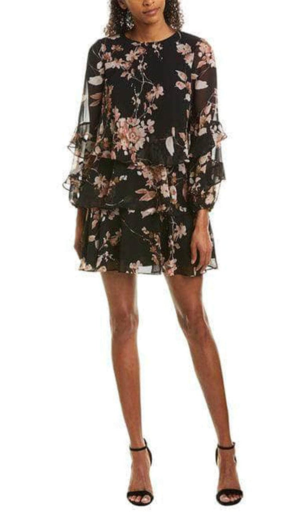 Taylor 1613M - Tiered Floral Chiffon Short Dress  Couture Candy