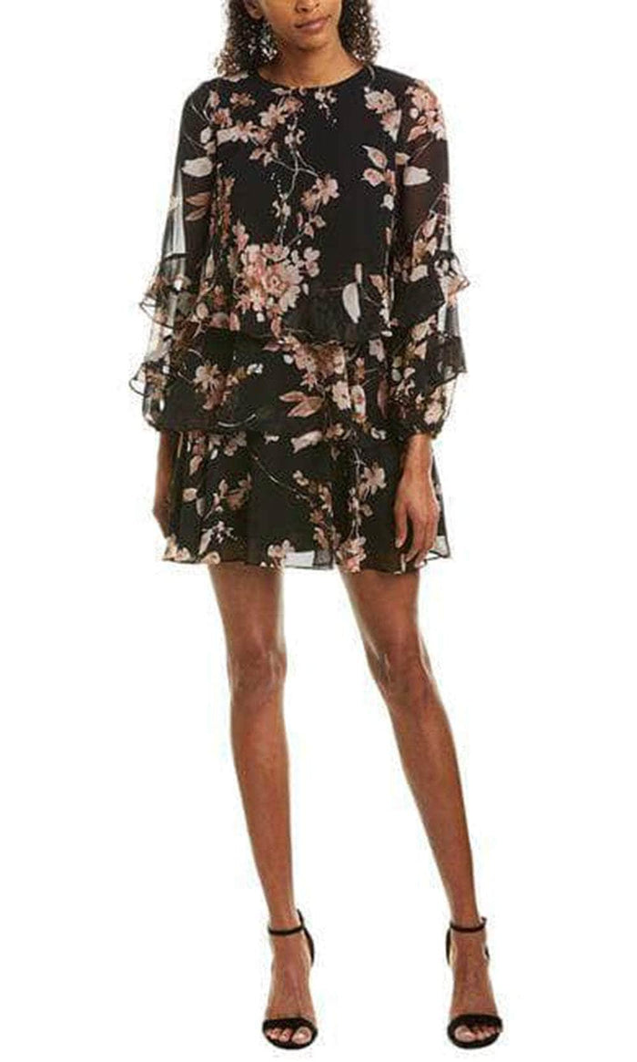Taylor 1613M - Tiered Floral Chiffon Short Dress Cocktail Dresses