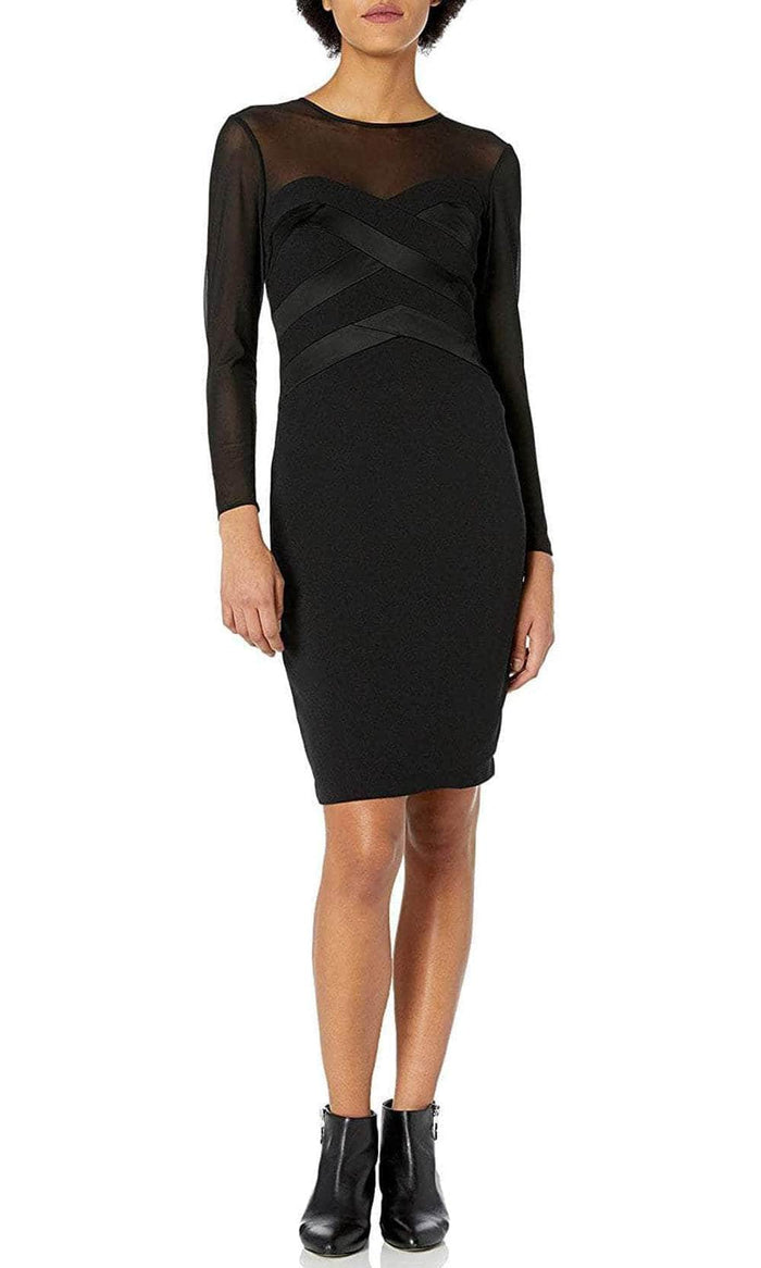 Taylor 1743M - Crossed Long Sleeve Cocktail Dress Special Occasion Dress 2 / Black