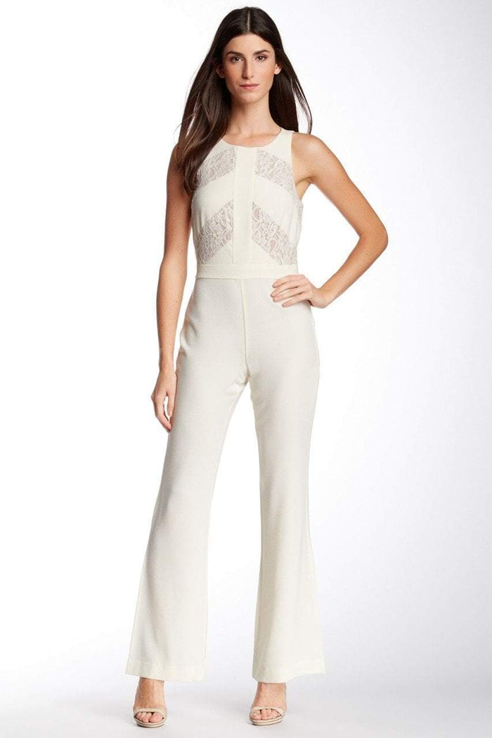 Taylor - Floral Lace Insert Crepe Flare Jumpsuit 5240M Special Occasion Dress 2 / Ivory